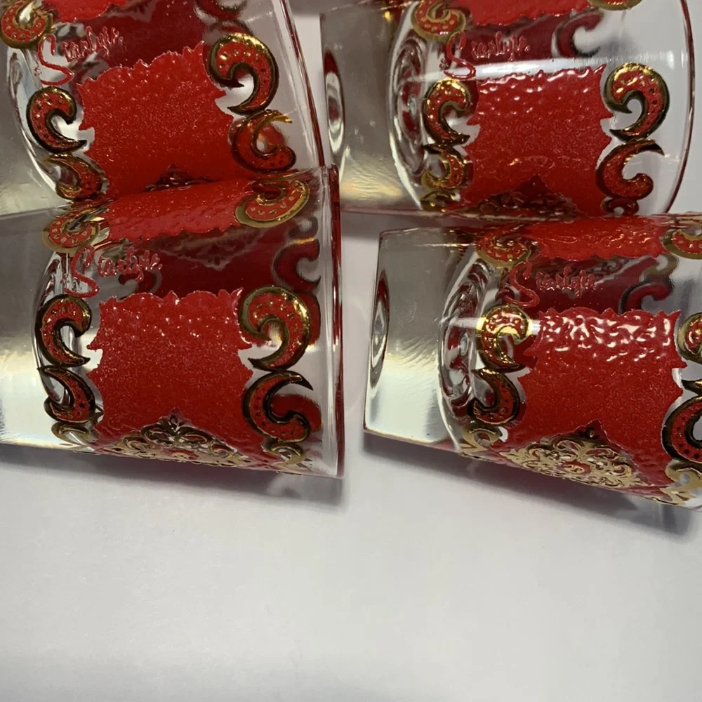 VTG Starlyte Barware Shot Glasses Signed Red and Gold Textured Design Set Of Six